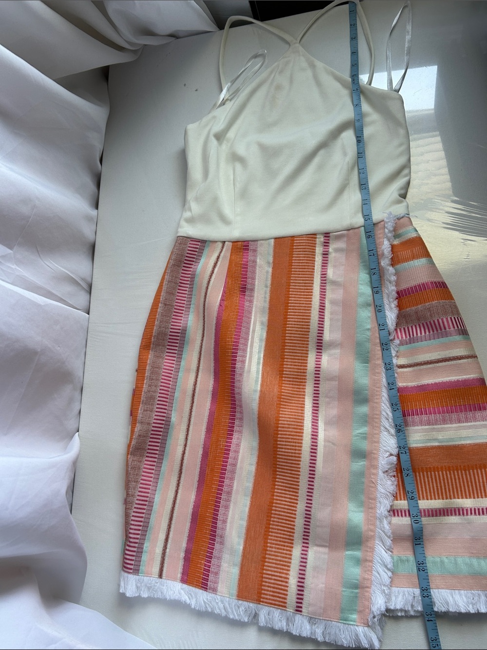 Hutch White Halter Mini Dress with Orange, Pink & Mint Striped Skirt - Picture 10 of 13